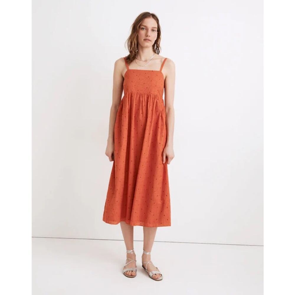 Madewell Eyelet Summertime Cami Midi Dress Orange Size M